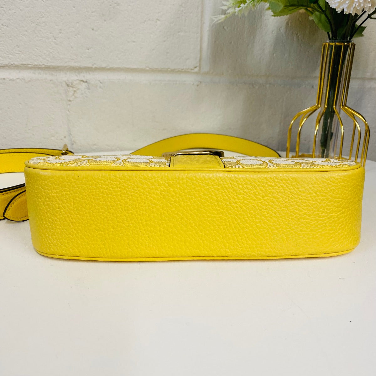 Coach C8306 Lonnie Baguette In Signature Jacquard In Gold/Retro Yellow Coach C8306 Lonnie Baguette In Signature Jacquard In Gold/Retro Yellow